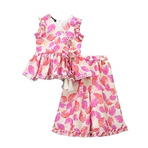 Prawah Girls Printed Western Top and Orange