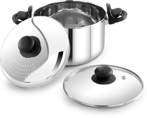 praylady stainless steel strainer pot 5l with glass lid - induction cooking pot pot 24 cm diameter 5 l capacity with lid stainless steel induction bottom
