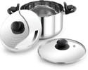 Praylady Stainless Steel Strainer Pot 5L with Glass Lid - Induction Cooking Pot Pot 24 cm diameter 5 L capacity with Lid (Stainless Steel, Induction Bottom)