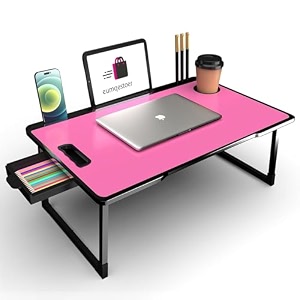 prb mart foldable wooden mini laptop table for bed study table with drawer tabletmobile holder for kids amp adults us-pink coted
