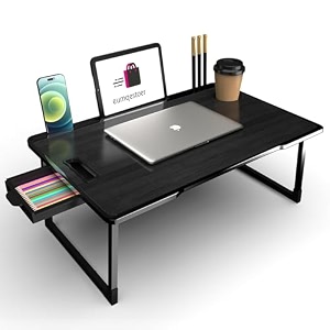 prb mart foldable wooden mini laptop table for bed study table with drawer tabletmobile holder for kids amp adults us-black coted