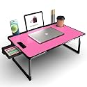 PRB MART Foldable Wooden Mini Laptop Table for Bed, Study Table with Drawer, Tablet/Mobile Holder for Kids &amp; Adults (US-PINK COTED)