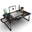 PRB MART Foldable Wooden Mini Laptop Table for Bed, Study Table with Drawer, Tablet/Mobile Holder for Kids &amp; Adults (US-FLOWER COTED)
