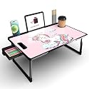 PRB MART Foldable Wooden Mini Laptop Table for Bed, Study Table with Drawer, Tablet/Mobile Holder for Kids &amp; Adults (US-UNICORN COTED)