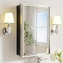 Pre-Assembled Surface or Recessed Medicine Cabinet Mirror-16x24 Brushed Nickel Bathroom Medicine Cabinet with Mirror &amp; Rustproof Aluminum Frame, Beveled Bathroom Vanity Mirror with Storage