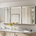 Pre-Assembled Surface or Recessed Medicine Cabinet Mirror-72x30 Brushed Nickel Bathroom Medicine Cabinet with Mirror &amp; Aluminum Frame Rustproof, Beveled Bathroom Vanity Mirror with Storage