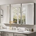 Pre-Assembled Surface or Recessed Medicine Cabinet Mirror-60x30 Brushed Nickel Bathroom Medicine Cabinet with Mirror &amp; Rustproof Aluminum Frame, Beveled Bathroom Vanity Mirror with Storage