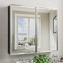 Pre-Assembled Surface or Recessed Medicine Cabinet Mirror-40x30 Brushed Nickel Bathroom Medicine Cabinet with Mirror &amp; Aluminum Frame Rustproof, Beveled Bathroom Vanity Mirror with Storage