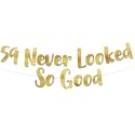 Pre-Strung 59 Never Looked So Good Gold Glitter Banner - 59th Birthday and Anniversary Decorations for Men and Women - Party Supplies and Gifts