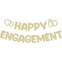 Pre-Strung Engagement Party Decorations,Glitter Happy Engagement Banner,Engaged Banner Congratulations Wedding for Bachelorette Party Shower Signs Decor（ Champagne Gold ）