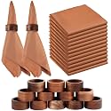 Preboun Cloth Napkins Set of 12 Rust Cloth Napkins Durable 18x18 in with Wooden Napkin Rings Holiday Napkin for Xmas Farmhouse Party Everyday Use Table Linen