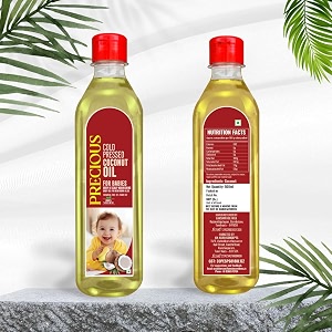 precious premium cold pressed coconut baby oil 250 ml  ideal baby massage oil for newborn skin amp hair care  100 pure unrefined natural amp edible  vitamin enriched coconut oil for baby massage