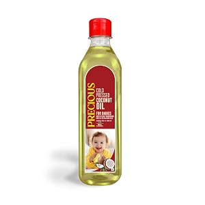 precious premium cold pressed coconut baby oil 500 ml  ideal baby massage oil for newborn skin amp hair care  100 pure unrefined natural amp edible  vitamin enriched coconut oil for baby massage