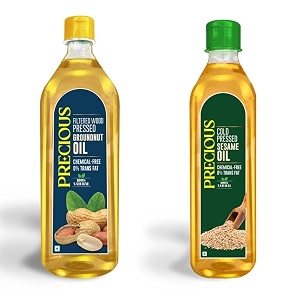 precious wood pressed groundnut oil 1 litre sesame oil 500ml combo - 100 pure and healthy cooking oil unrefined and cholesterol-free