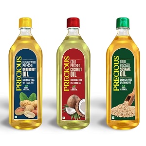 precious wood pressed groundnut oil coconut oil amp sesame oil combo each 1 litre - 100 pure and healthy cooking oil unrefined and cholesterol-free