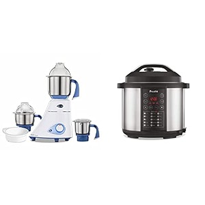 preethi blue leaf diamond 750-watt mixer grinder with 3 jars bluewhite  preethi touch epc005 6-liter electric pressure cooker black