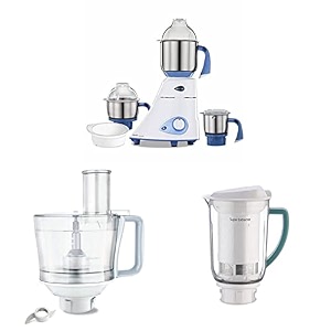 preethi blue leaf diamond 750-watt mixer grinder with 3 jars bluewhite  super extractor mga510 jar  atta kneader combo