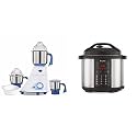 Preethi Blue Leaf Diamond 750-Watt Mixer Grinder with 3 Jars, Blue/White + Preethi Touch EPC005 6-Liter Electric Pressure Cooker (Black)
