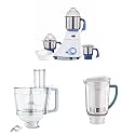 Preethi Blue Leaf Diamond 750-Watt Mixer Grinder with 3 Jars, Blue/White + Super Extractor MGA510 Jar + Atta Kneader Combo
