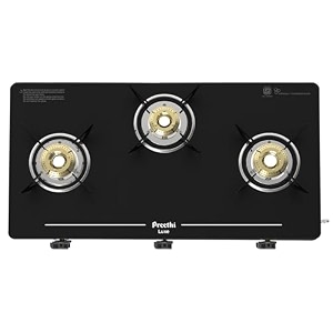 preethi luxe 3 burner glass top gas stove with driptray less infinity design 5 year warranty on glass amp burner manual design black