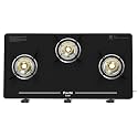 ‎Preethi Luxe 3 Burner Glass Top Gas Stove With Driptray Less Infinity Design, 5 Year Warranty On Glass & Burner, Manual Design, Black