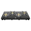 Preethi Luxe Max 4 Burner Glass Top Gas Stove With Driptray Less Infinity Design, With Jumbo Burner, 5 Year Warranty on Glass &amp; Burner, Manual Design, Black