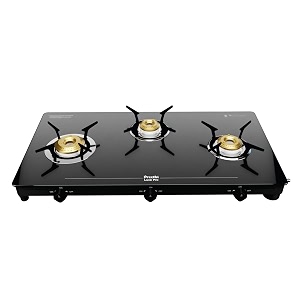 preethi tempered glass luxe pro 3 burner glass top gas stove with driptray less infinity design with jumbo burner 5 year warranty on glass amp burner manual design black