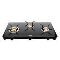 Preethi Tempered Glass Luxe Pro 3 Burner Glass Top Gas Stove With Driptray Less Infinity Design, With Jumbo Burner, 5 Year Warranty On Glass &amp; Burner, Manual Design, Black