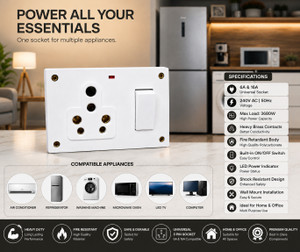 prelectricals ssc1 pranay combined box with 16 amp and 6 amp socket and switch with indicator power plug white