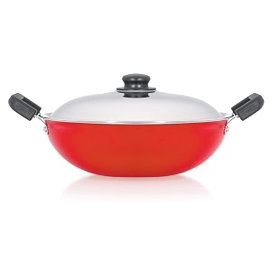premier non-stick deep kadai 30 cm with stainless steel lid  low oil cooking  pfoa free  isi certified  virgin aluminium  3mm thickness  gas stove compatible  1 year warranty  black