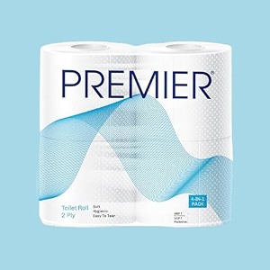 premier toilet tissue paper rolls 1280 pulls  2-ply soft and highly absorbent  320 pulls x 4 rolls  biodegradable  clog free  flushable  easy to tear  family pack 4in1 toilet paper roll