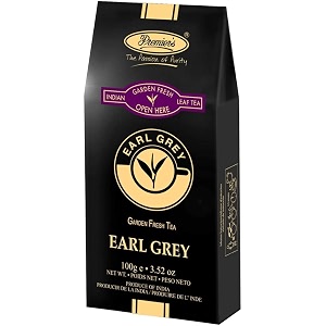 premiers earl grey flavoured tea citrus-infused black loose leaf 100 g approx 50 cups garden-fresh suitable for hot or iced brewing black paper box