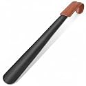 Premium 12 Inch Metal Shoe Horn with Leather Handle | Heavy Duty Metal Shoe Spoon | Rust Proof Coating Ergonomic Long Handle & Comfort Grip | Long Handle Shoe Helper for Men & Women | Black