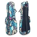 Premium 21" Ukulele Case, 10mm Back Panel Padded,Adjustable Strap,Durable Pocket Bag for Soprano - Blue Leave