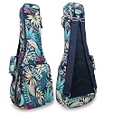 Premium 26" Ukulele Case, 10mm Back Panel Padded,Adjustable Strap,Durable Gig Bag for Tenor - Blue Leave
