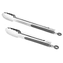 Premium 304 Stainless Steel Tongs Set – 12" Grill Tongs &amp; 9" Cooking Tongs, Heat Resistant up to 600°F, Wavy Grip Head, Non‑Slip Handle with Locking Clip &amp; Hanging Loop, Dishwasher Safe, Grey