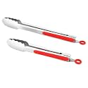 Premium 304 Stainless Steel Tongs Set – 12" Grill Tongs &amp; 9" Cooking Tongs, Heat Resistant up to 600°F, Wavy Grip Head, Non‑Slip Handle with Locking Clip &amp; Hanging Loop, Dishwasher Safe, Red