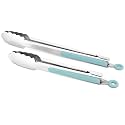 Premium 304 Stainless Steel Tongs Set – 12" Grill Tongs &amp; 9" Cooking Tongs, Heat Resistant up to 600°F, Wavy Grip Head, Non‑Slip Handle with Locking Clip &amp; Hanging Loop, Dishwasher Safe, Aqua Sky