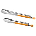 Premium 304 Stainless Steel Tongs Set – 12" Grill Tongs &amp; 9" Cooking Tongs, Heat Resistant up to 600°F, Wavy Grip Head, Non‑Slip Handle with Locking Clip &amp; Hanging Loop, Dishwasher Safe, Orange
