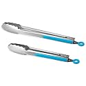 Premium 304 Stainless Steel Tongs Set – 12" Grill Tongs &amp; 9" Cooking Tongs, Heat Resistant up to 600°F, Wavy Grip Head, Non‑Slip Handle with Locking Clip &amp; Hanging Loop, Dishwasher Safe, Blue