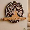 Premium 3D Wooden Key Holder with 6 Stainless Steel Hook for Living Room Wall Decor (Buddha Key -1)