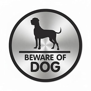 premium 58 inch round beware of dog sign for home  brushed silver amp black acrylic door signage with self-adhesive tape  professional warning plate for villa resort hotel amp society