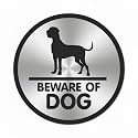 Premium 5.8 Inch Round Beware of Dog Sign for Home | Brushed Silver &amp; Black Acrylic Door Signage with Self-Adhesive Tape | Professional Warning Plate for Villa, Resort, Hotel &amp; Society