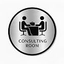 Premium 5.9 Inch Consulting Room Sign Board | Brushed Silver Acrylic Round Door Signage with Self-Adhesive Tape | Professional Name Plate for Hospital, Clinic, Office, Mall &amp; Corporate