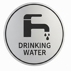 premium 59 inch drinking water sign board  brushed silver acrylic round signage with self-adhesive tape  professional water point marker for office hospital school mall amp hotels