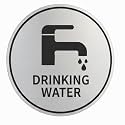 Premium 5.9 Inch Drinking Water Sign Board | Brushed Silver Acrylic Round Signage with Self-Adhesive Tape | Professional Water Point Marker for Office, Hospital, School, Mall &amp; Hotels