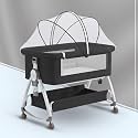 Premium 6-in-1 Baby Bedside Cot, Crib, Cradle Portable All-Mesh Bassinet with Multi-Purpose Tray,Wheels, Storage Basket, and 6 Height Adjustments, Easy Assembly for Newborns- Charcoal Grey