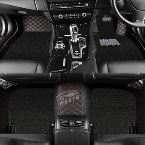 premium 7d car floor mat full set for maruti suzuki e vitara luxury leather with grass mat complete set  100 waterproof and washable  color  black and red
