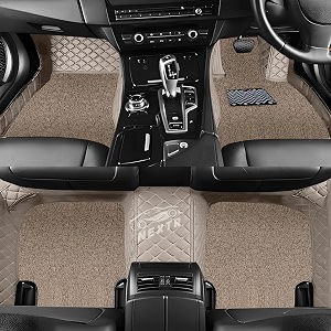 premium 7d car floor mat full set for toyota fortuner model 2017-2026 luxury leather with grass mat complete set  100 waterproof and washable  color  beige