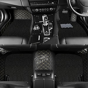 premium 7d car floor mat full set for toyota fortuner model 2017-2026 luxury leather with grass mat complete set  100 waterproof and washable  color  black and beige